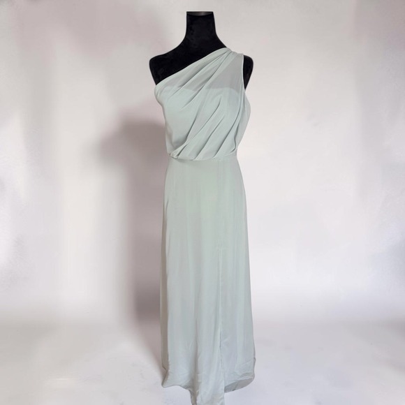 Birdy Grey Dresses & Skirts - Birdy Grey Kira Chiffon Slit Dress Sage Green One Shoulder Bridesmaid Size L NWT